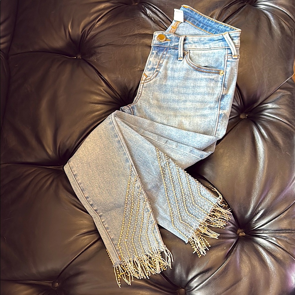 True Religion Women's Jeans with Fringe Crystals Detail Skinny Size 25